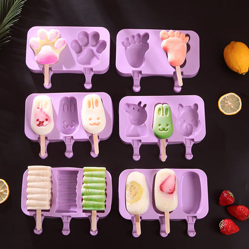 7-in-1 Silicone Popsicle Ice Cream Molds With Sticks Purple