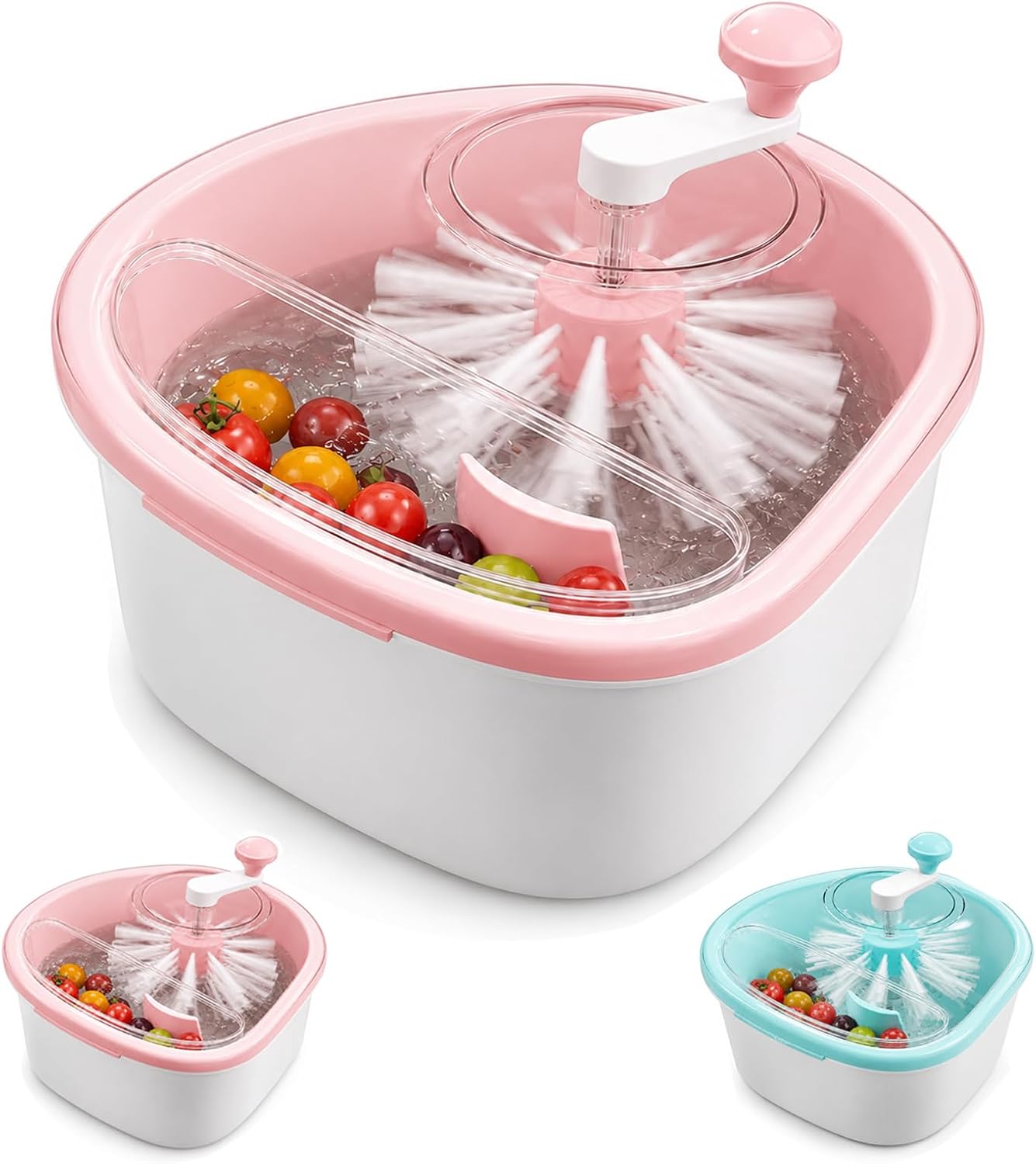 Hand Crank Fruit Vegetable Spinner Cleaner with Drain Basket & Brush