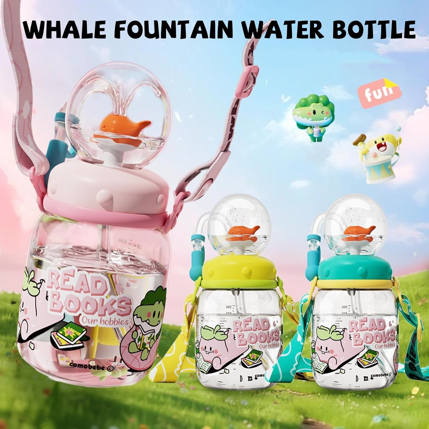 300ml Kids Whale Squirt Leakproof Straw Sippy Cup With Strap