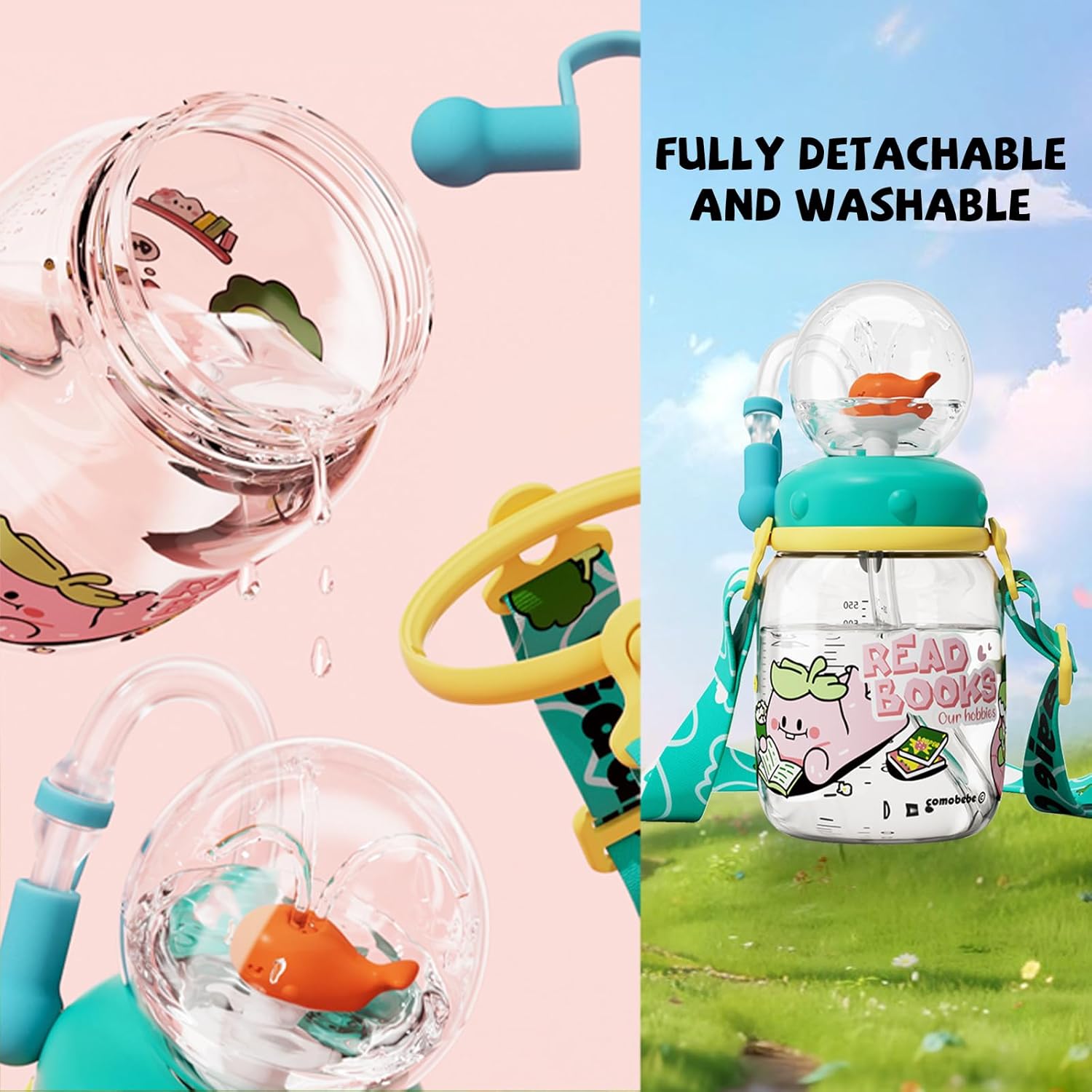 300ml Kids Whale Squirt Leakproof Straw Sippy Cup With Strap