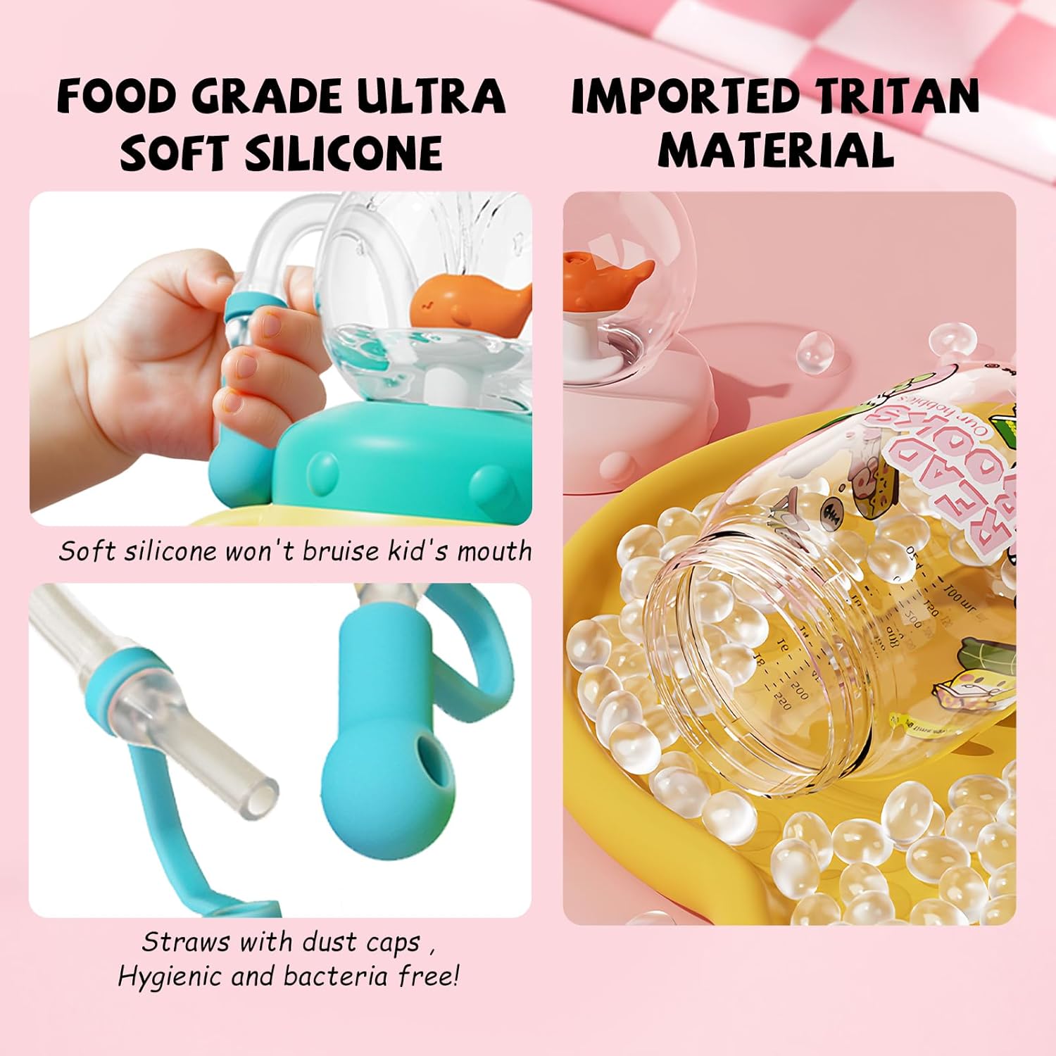 300ml Kids Whale Squirt Leakproof Straw Sippy Cup With Strap