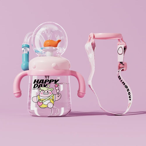 300ml Kids Whale Squirt Leakproof Straw Sippy Cup With Strap