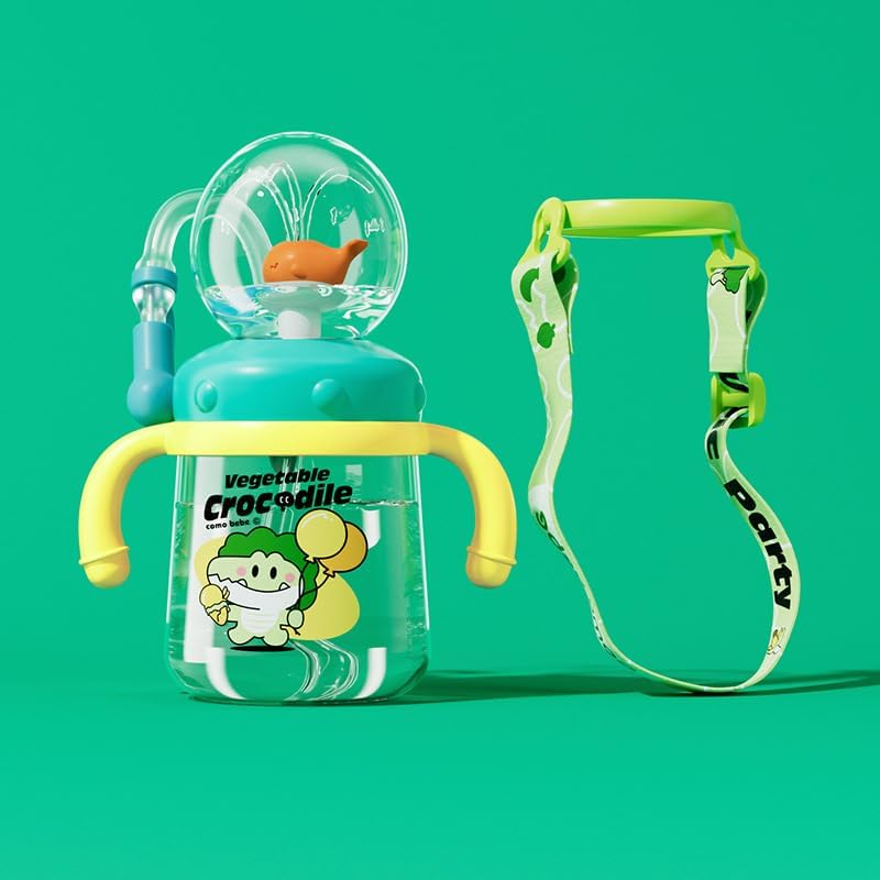 300ml Kids Whale Squirt Leakproof Straw Sippy Cup With Strap