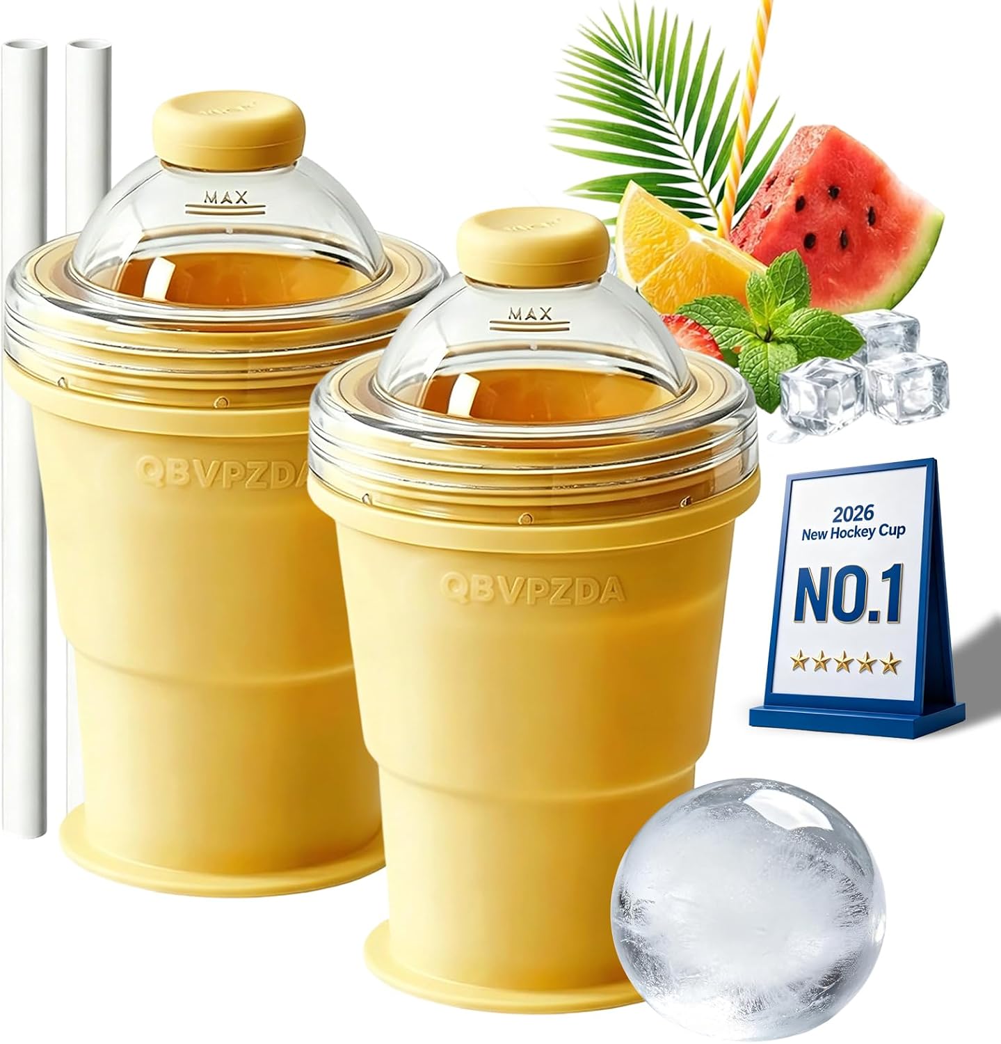 2-in-1 Foldable Silicone Ice Ball Cup with Straw & Lid