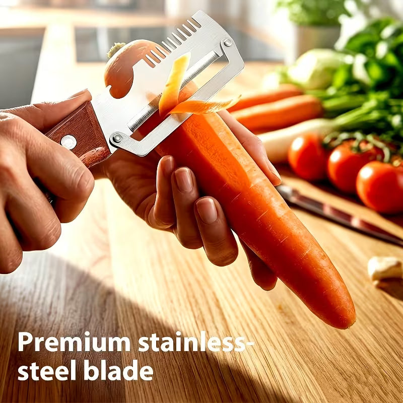 2pcs Stainless Steel Peeler And Slicer with Wooden Handle And Ideal for Sugarcane, Fruits