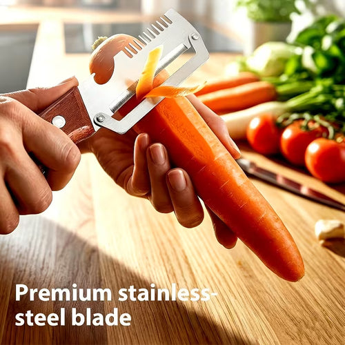 2pcs Stainless Steel Peeler And Slicer with Wooden Handle And Ideal for Sugarcane, Fruits