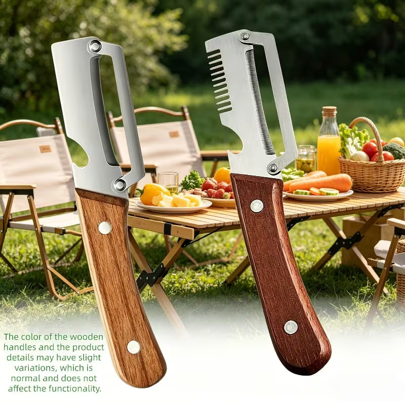 2pcs Stainless Steel Peeler And Slicer with Wooden Handle And Ideal for Sugarcane, Fruits