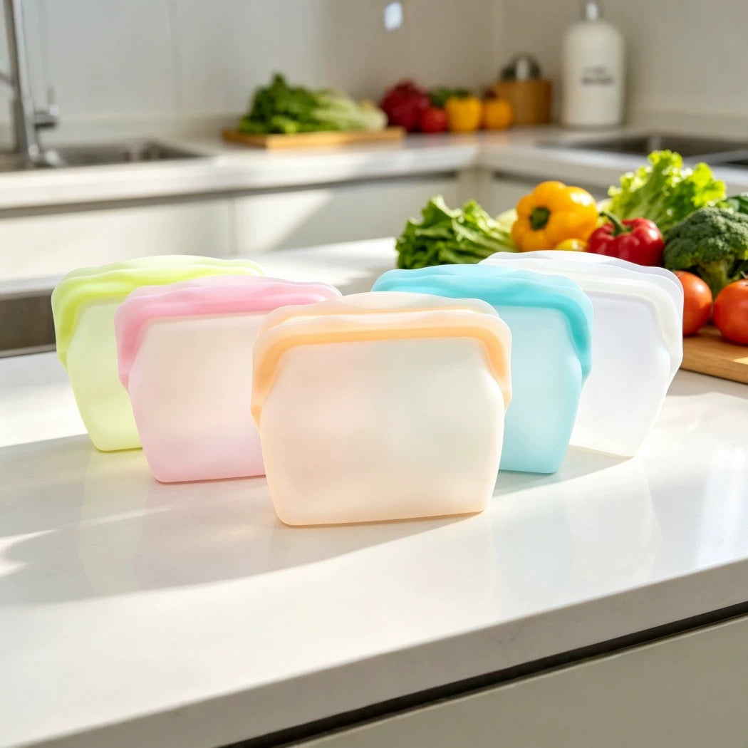 5 Pcs Silicone Reusable Leakproof Standing Food Storage Bags